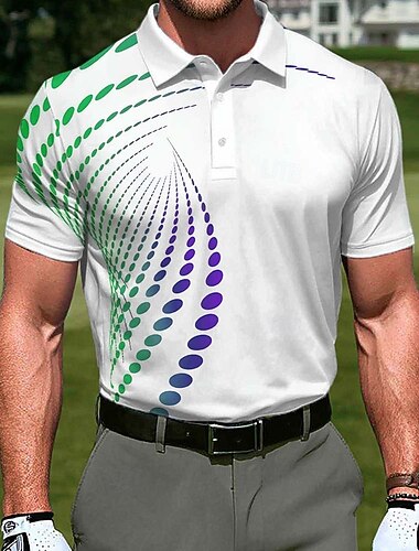  Homme Géométrique Golf Polos de Sport Manche Courte Polos Revers Occasionnel Athleisure Impression 3D Boutons Été Bleu Vert Claire Rouge