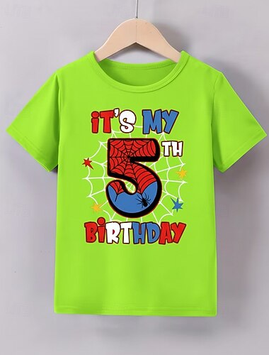  Unisexe Garçons 3D Graphique C'est mon 5e anniversaire T-shirt Manche Courte Impression 3D Été Printemps Sports Mode Streetwear Enfants 4-12 ans Col Rond Occasionnel Quotidien Extérieur Coupe