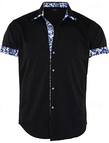 Voor heren Overhemd Zomer overhemd Overhemd met knopen Zwart Wit Marineblauw Licht Blauw Korte mouw Bloemig Kleurenblok Strijkijzer Straat Casual Button-omlaag Kleding Polyester Sport Modieus
