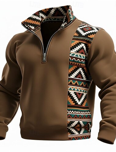  Homens Geométrica Xadrez Tribal Moletom Esportes Moda Casual Com Zíper Casa Streetwear Trabalho Festa Azul Preto Marron Verde Outono Todas as Estações Designer S M L XL XXL XXXL