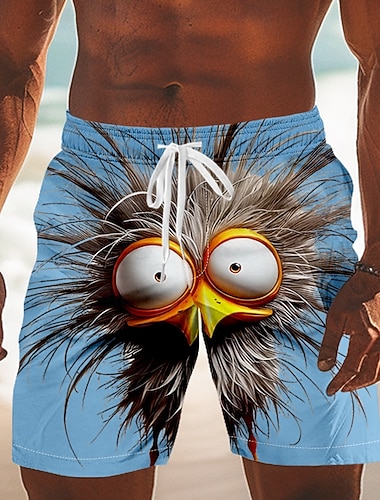  Herren Tiermotiv Cartoon Frizzle Chickens Badehosen Badeshorts Boardshorts Mittlere Taille Lustig Outdoor Urlaub Seitentaschen Netzfutter Elastischer Kordelzug in der Taille Designer Bekleidung