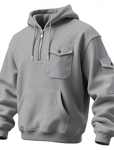  Per uomo Felpa con cappuccio Felpa con cappuccio e zip corta Felpa con cappuccio in pile Felpa con cappuccio tattica Nero Blu marino Blu Reale Cachi Grigio chiaro Con Cappuccio Semplice Cerniera