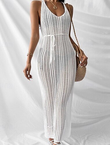  Damen Badeanzug Überwurf Kleid Bademode Ausschnitt Urlaub Strandbekleidung Einfach V Ausschnitt Ärmellos Badeanzüge