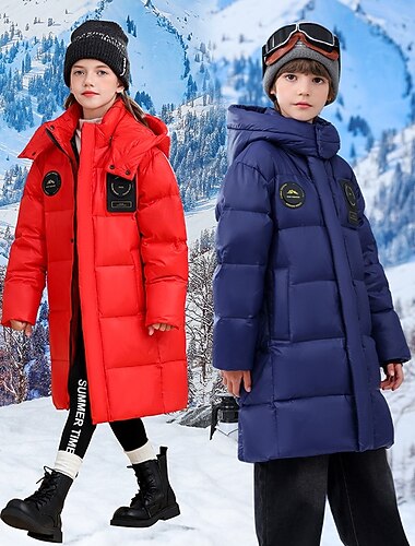  Kinderen Voor meisjes Donsjack Pufferjack Effen Kleur Sport Zak Houd Warm Windbestendig: Buiten jas bovenkleding 5-12 jaar Winter blauw Zwart Rood