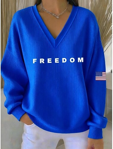  Mujer Pullover Letra Moda Clásico Moderno Manga Larga Escote en Pico Tops regulares Casual Calle Uso Diario Azul Piscina Negro Blanco Rojo Gris Primavera Otoño