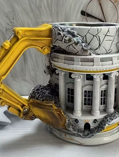  „Jemand hat gelogen“-Abrissbecher, 3D-Keramiktasse in Baggerform mit Henkel, lustiges Geschenk zum Thema Baustelle für Büro, Zuhause und den täglichen Gebrauch