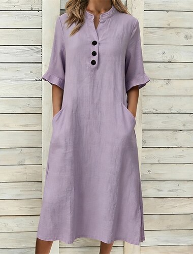  Naisten Midimekko Väljä mekko Musta mekko Tyylikäs mekko Tyylikäs Vintage Muoti Päivittäin ulko- Loma Loose Fit Tavallinen Pitkähihainen Stand-kaula-aukko Sininen Musta Purppura Oranssi Kesä Kevät