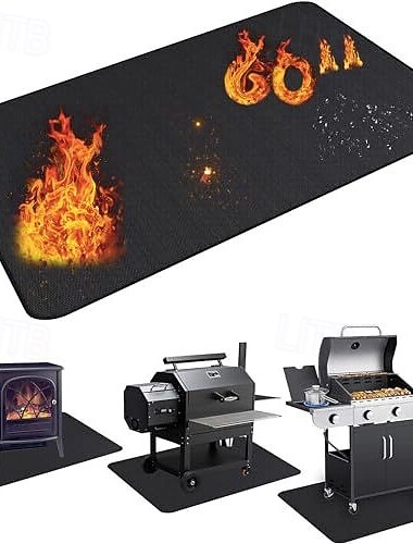 Grillmatte, rund oder rechteckig, Feuerstellenmatte, 3-lagige Silikon-Grillrostmatte, feuerfester Schutz für Terrasse und Garten zum Kochen und Grillen im Freien