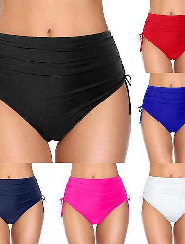  Damen Badeanzug Zweiteilig Freche Unterhose Bademode Kordelzug Urlaub Strandbekleidung Einfarbig Ärmellos Badeanzüge