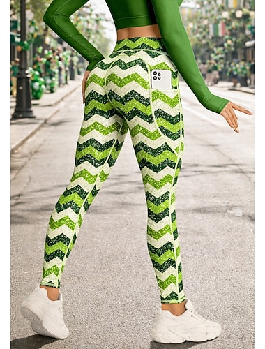  St. Patrick Dame pilatesleggings Treningsbukser Treningstights Lommer Dokumentavgift Sidelommer Pilates Treningsstudio Treningsøkt Bukser Strømpebukse Leggings Geometri Grønn sport Sportsklær Høy
