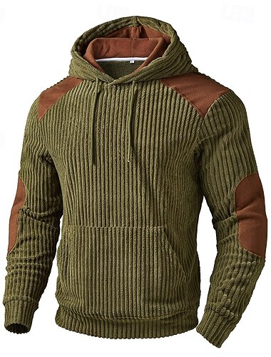  Herren Kapuzensweatshirt Pullover Rippenstrick Armeegrün Mit Kapuze Einfach Patchwork Kängurutasche Strukturiert Lässig Täglich Sport & Outdoor Vintage Cool Sportbekleidung Frühling & Herbst