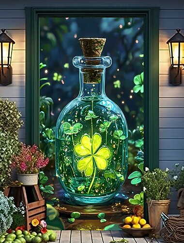 St. Patricks Day Poster Türabdeckung Banner für den Außenbereich Grüner Hut Kleeblatt Niedlich 3D Fantasie Party Wohnheim Jugendzimmer Studentenwohnheim Jungs, Männerhöhle, Studentenwohnheim