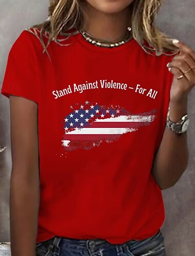  Maglietta Patriottica per Donne Grafica Bandiera Vintage Elegante Classica Manica Corta Collo Tondo Top Regolari Quotidiani Fine Settimana Stampa Blu Nero Bianco Rosso Blu Cielo Estate Primavera