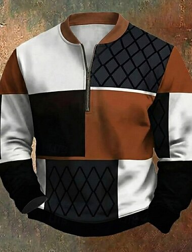  Voor heren Sweatshirt Sweatshirt met kwartrits Zwart Halve rits Kleurenblok Sport & Outdoor Dagelijks Feestdagen Polyester Vintage Streetwear Casual Lente & Herfst Kleding Hoodies Sweatshirts Lange
