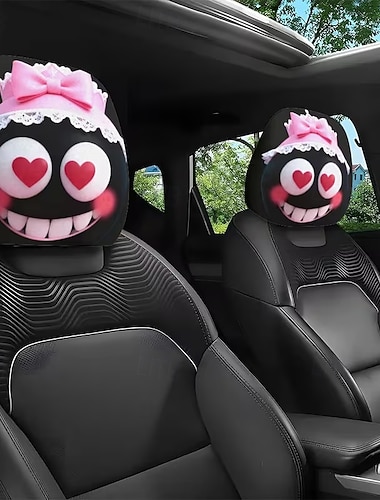  2 Stück niedliche Kopfstützenbezüge mit Blumen- und Herzchenmuster, Kopfstützenschutz mit herzaugendem Mädchenmotiv fürs Auto, Innendekoration, ohne Füllung, einfach zu montieren und zu waschen,