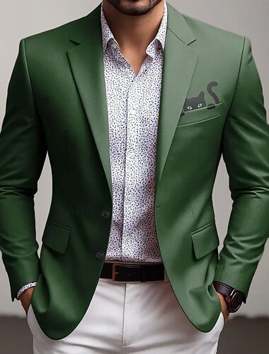  בגדי ריקוד גברים חיה חתול ז'קט בלייזר מעיל נוח נושם אומנותי יום יומי יומי בגדי ערב למסיבה קזו'אל כיס הדפסת תלת מימד כפתורים כל העונות פתוח שרוול ארוך פול אודם תלתן