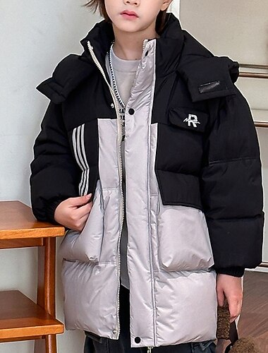  Kinderen Voor meisjes Donsjack Pufferjack Kleurenblok Sport Zak Houd Warm Windbestendig: Buiten jas bovenkleding 5-12 jaar Winter blauw Zwart Groen