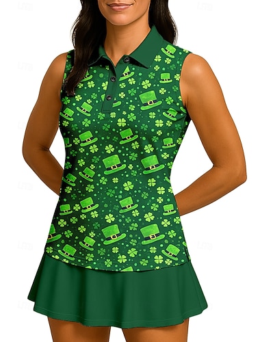  St Patrick Dam Klöver Sporttröja Vandringspolotröja Träningslinne Tennisskjorta Ärmlös Blommig Knappar UPF50+ UV-resistent Hög Elasisitet Fuktabsorberande Andningsfunktion Volleyboll Tennis Golf