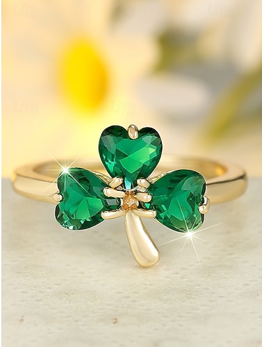  Dámský prsten s trojlístkem a jetelem ke Dni svatého Patrika, měděný materiál, elegantní šperk pro štěstí v irském stylu pro dámy, ideální pro sváteční oslavy, průvody, večírky a slavnostní nošení.