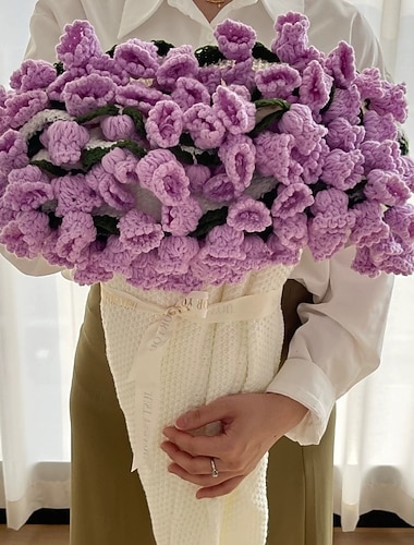  Couverture fleurie artificielle faite main, motif muguet violet, idéale pour la Saint-Valentin. Couverture de couchage tissée, cadeau parfait pour vos proches.