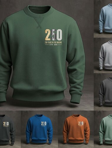  250° anniversario dell'America Per uomo Felpa Girocollo Blu Blu chiaro Nero Giallo Verde Inverno Primavera & Autunno progettista S M L XL 2XL 3XL