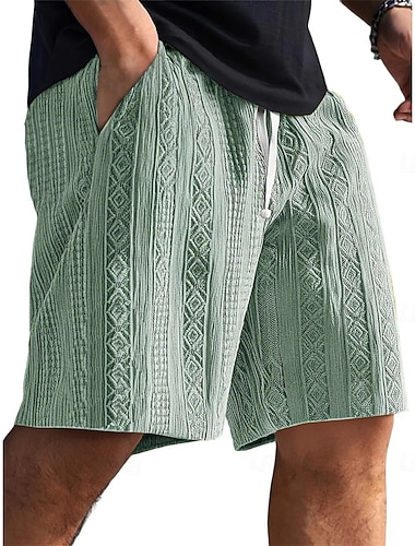  Herren Sommershorts Strandshorts Freizeitshorts Shorts mit Struktur Jacquard Kordelzug Elastischer Bund Einfarbig Komfort Atmungsaktiv Knielang Täglich Outdoor Streetwear Urlaub Mode Schwarz Weiß