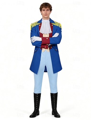  Set 250e anniversaire des États-Unis Rétro Vintage Médiéval Tenues Manches longues George Washington Epoque Coloniale Guerre d'indépendance américaine Déguisement Homme Costume de Carnaval Carnaval