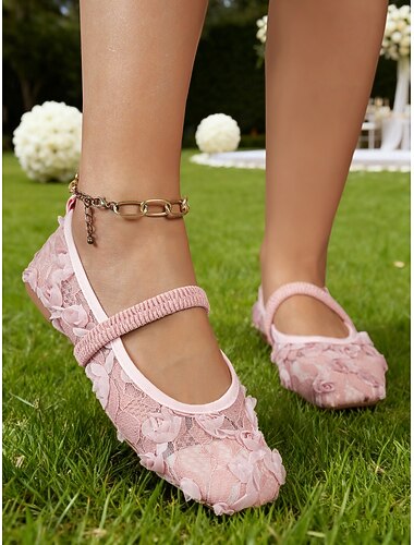  Dames ivoorkleurige Mary Jane-flats met elastische band, elegante en comfortabele bruidsschoenen voor bruiden en gasten, perfect voor buiten in de tuin &gazonceremonies