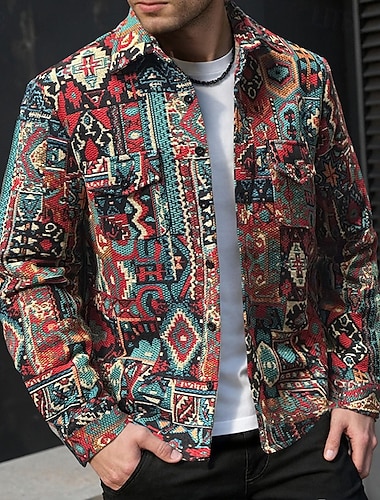  Voor heren Overhemd Normaal shirt Overhemdjasje Ruit Dagelijks Buiten Rood Hemelsblauw Bruin Lange mouw Strijkijzer Lente Herfst Kleding Zak