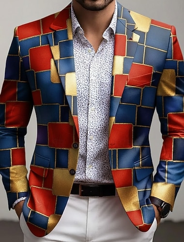  Per uomo Blocco di colori Geometrico Giacca blazer Cappotto Confortevole Traspirante Artistico Casual Casuale Quotidiano Abbigliamento da sera Stampa 3D Bottoni Multi-tasche Tutte le stagioni
