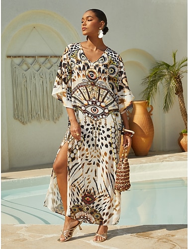  Vintage-Leopardenschmuck, fließendes Chiffon-Maxikleid