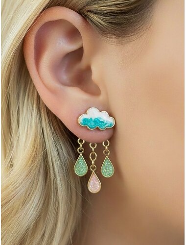  Bohemiska örhängen i legering för kvinnor med moln- och regndroppsdesign, flera färger – perfekta för både vardagsbruk och fritidsbruk