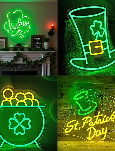  Neonreklamen zum St. Patrick's Day für die Wanddekoration, Kleeblatt, Goldmünze, Hut, LED-Schilder, Neon-Barschilder fürs Schlafzimmer, USB-Leuchtschild für die Hausbar, Wand im Männerzimmer,