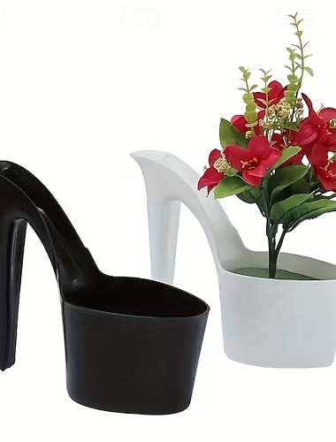  2 kpl moderneja korkokenkiä istutusruukkuja - kestäviä muovisia sisä- ja puutarharuukkuja, saatavilla mustana, valkoisena ja vaaleanpunaisena