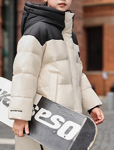  Bambini Ragazze Giacca in piuma Giacca Imbottita Blocco di colori Sport Tasca Tenere al caldo Antivento All'aperto Cappotto Capispalla 4-12 Anni Inverno Bianco Rosa Cachi