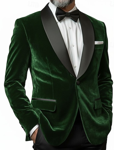  Herre Blazer jakke Buet Mote Fest Klassisk Ensfarget Blazer Rød Lilla Grønn Slank Fasong Enkelt Brystet Enn-knapp