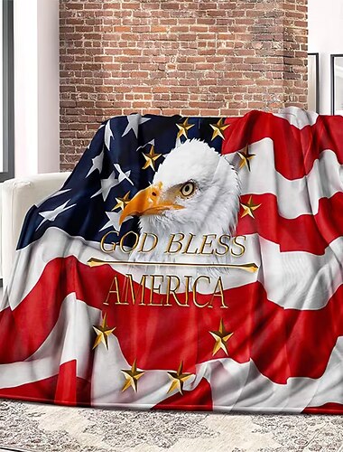  Jour de l'Indépendance Couvertures polaires Couverture pour canapé Cadeau Eagle drapeau américain Classique 3D Canapé Lit Couverture décorative Couverture chaude Décoration d'intérieur