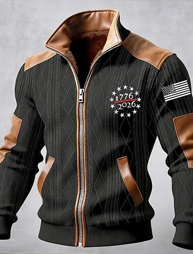 Per uomo Cappotto Invernale Giacca in Pile Giacca Casual Quotidiano All'aperto Calore Termico Jacquard Tasca Autunno Inverno Bandiera Blocco di colori Streetwear Quotidiano Collo alla coreana Regolare