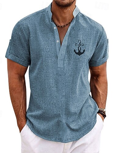  Voor heren Overhemd linnen overhemd Strand hemd Grafische prints Buiten Vakantie Geel Rood blauw Groen Korte mouw Opstaand Zomer Lente Kleding Afdrukken