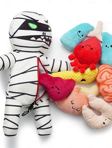 Zombie mummie hondenspeeltjes met organen: grappige pluche piepspeeltjes voor puppy's, kleine en middelgrote honden, pluche puzzelspeeltjes voor hondentraining en verstoppertje spelen.