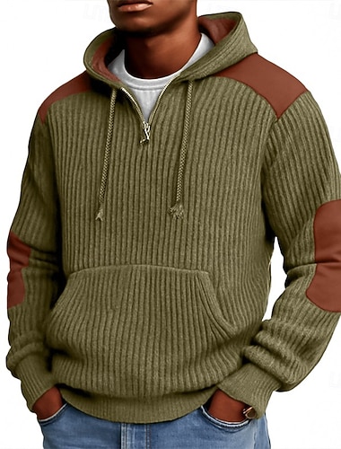  Herren Kapuzensweatshirt Pullover Rippenstrick Armeegrün Mit Kapuze Einfach Patchwork Farbblock Kängurutasche Lässig Täglich Sport & Outdoor Streetwear Cool Sportbekleidung Frühling & Herbst Herbst