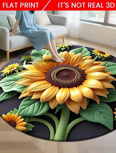  Ковер с 2D-принтом и рисунком подсолнухов, кристальный бархатный ковер для гостиной, дивана, журнального столика, спальни, прикроватного коврика, гардеробной, мягкого декоративного напольного покрытия