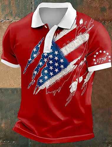  4 يوليو 2026، الذكرى 250 رجالي علم الولايات المتحدة الأمريكية بولو ستايل كم قصير قمصان البولو Lapel كاجوال ملابس الرياضة مناسب للبس اليومي ملابس المهرجان طباعة ثلاثية الأبعاد Buttons الربيع