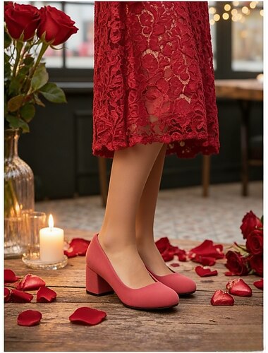  damer lyserøde ruskindshæle med blokhæl - elegante &Komfortable højhælede sko til Valentinsdag, date og særlige lejligheder