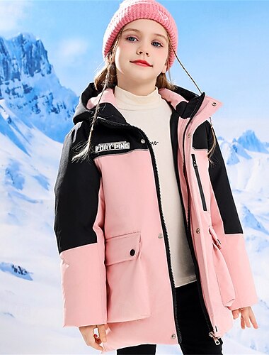  Bambini Ragazze Giacca in piuma Giacca Imbottita Blocco di colori Sport Cerniera Tasca Tenere al caldo Antivento All'aperto Cappotto Capispalla 4-12 Anni Inverno Nero Rosa