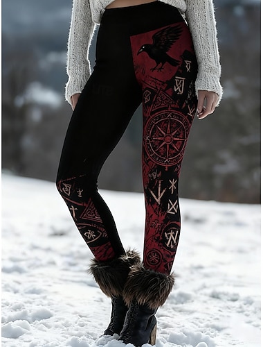  Dámské Legíny Pohodlné legíny prázdniny Vinobraní Etnický styl Plná délka Vysoký pas Grafika Potisk Pohodlné Elastické Ležérní Denní Dovolená Černá Jaro Vypasovaný