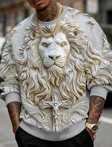  Herren Optische Täuschung Löwe 3D-Druck Pullover Stilvoll Lässig Langarm Rundhalsausschnitt Urlaub Party Geschenk Blau Gelb Purpur Grau Rundhalsausschnitt 3D Ganzjahres Designer S M L XL XXL XXXL