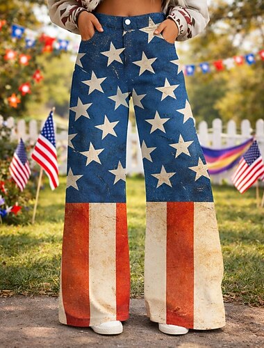  الذكرى السنوية الـ 250 للولايات المتحدة الأمريكية عتيق / معتق السبعينات بنطلون بنطلون واسع الساق ستايل هبي ديسكو عالي الخصر ملابس تنكرية نسائي حفلة تنكرية 4 يوليو مناسب للحفلات يوم الاستقلال للبالغين
