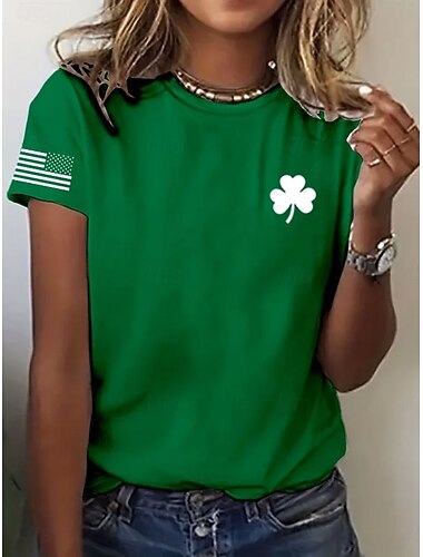  Tričko pro ženy k oslavě svatého Patrika s potiskem shamrock stylové klasické volné krátký rukáv kulatý výstřih pravidelné topy každodenní tisk černá bílá zelená léto jaro