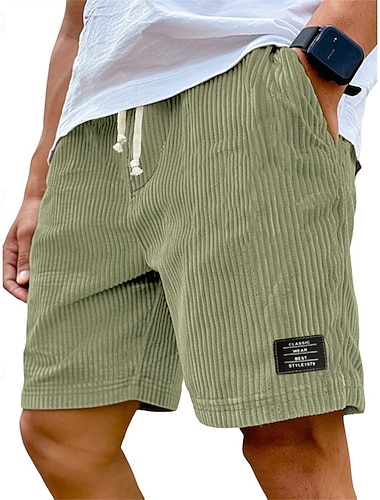  Herren Shorts Freizeitshorts Cordshorts Tasche Elastischer Bund Einfach Atmungsaktiv Knielang Lässig Outdoor Urlaub Urlaub Mode Schwarz Weiß Mikroelastisch